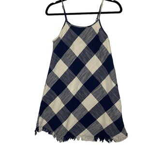 Universal Thread Cotton Checkered Plaid Sleeveless Frayed Hem Navy Mini Dress